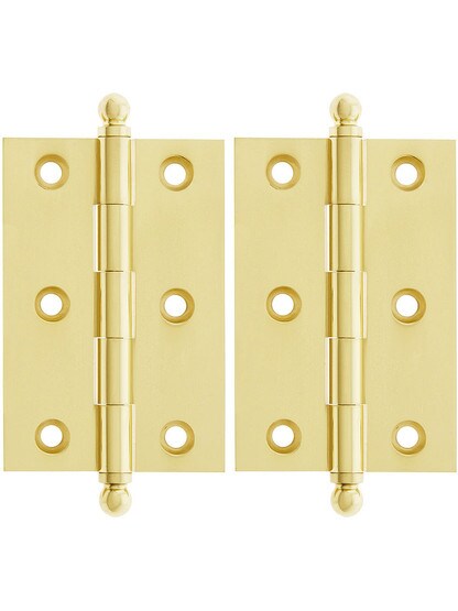 Premium Solid Brass Ball-Tip Cabinet Hinges Pair - 3 inch by 2 inch in Unlacquered Brass.